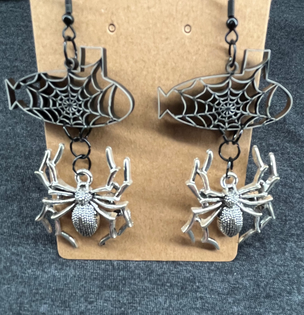 Spider Web Submarine & Large Spider Hook Earrings