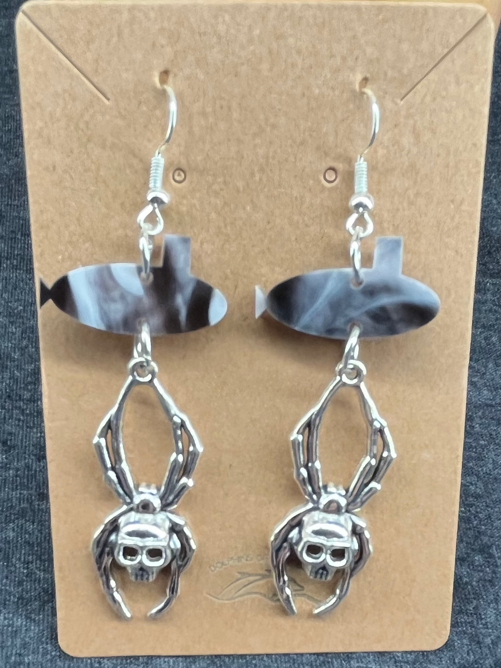Skull Spider and Black and White Submarine Hook Earrings