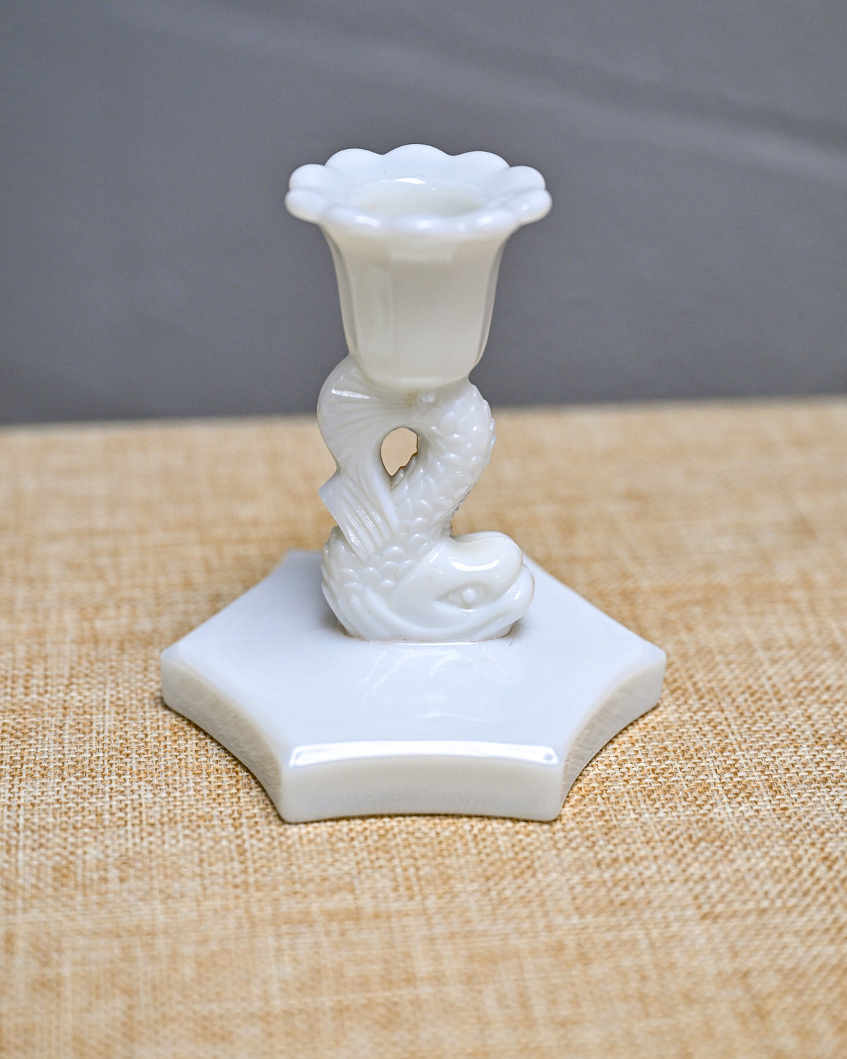 Vintage 4" Westmoreland Milk Glass Dolphin Candlestick Holder Set