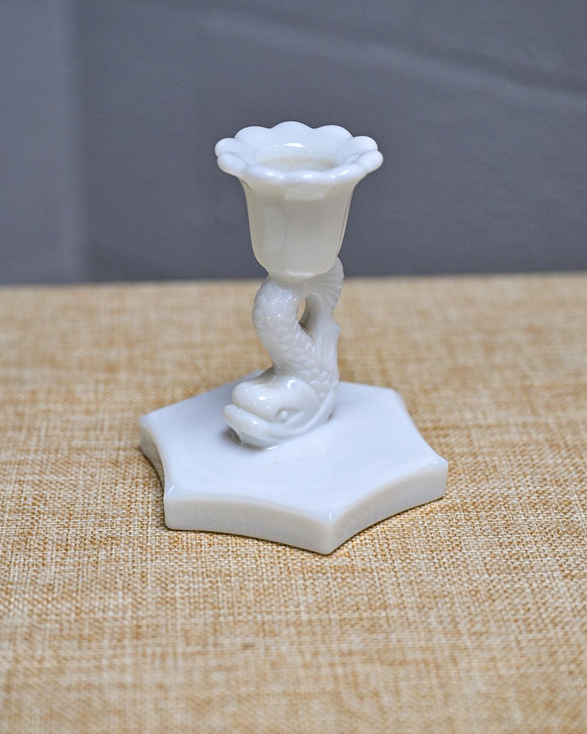 Vintage 4" Westmoreland Milk Glass Dolphin Candlestick Holder Set