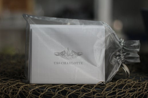 Embossed Note Cards - USS Charlotte silver dolphins
