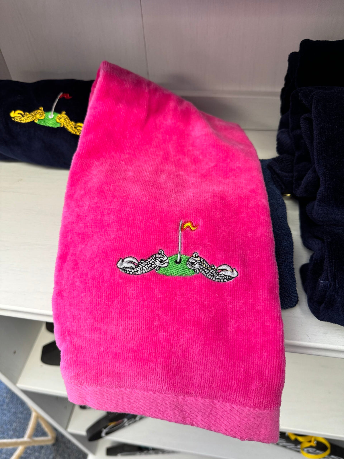 Pink Golf Towel - Silver Dolphins and Tee Insignia