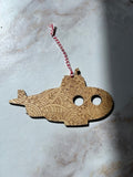 Wooden Submarine Etched Ornament (HOLIDAY)