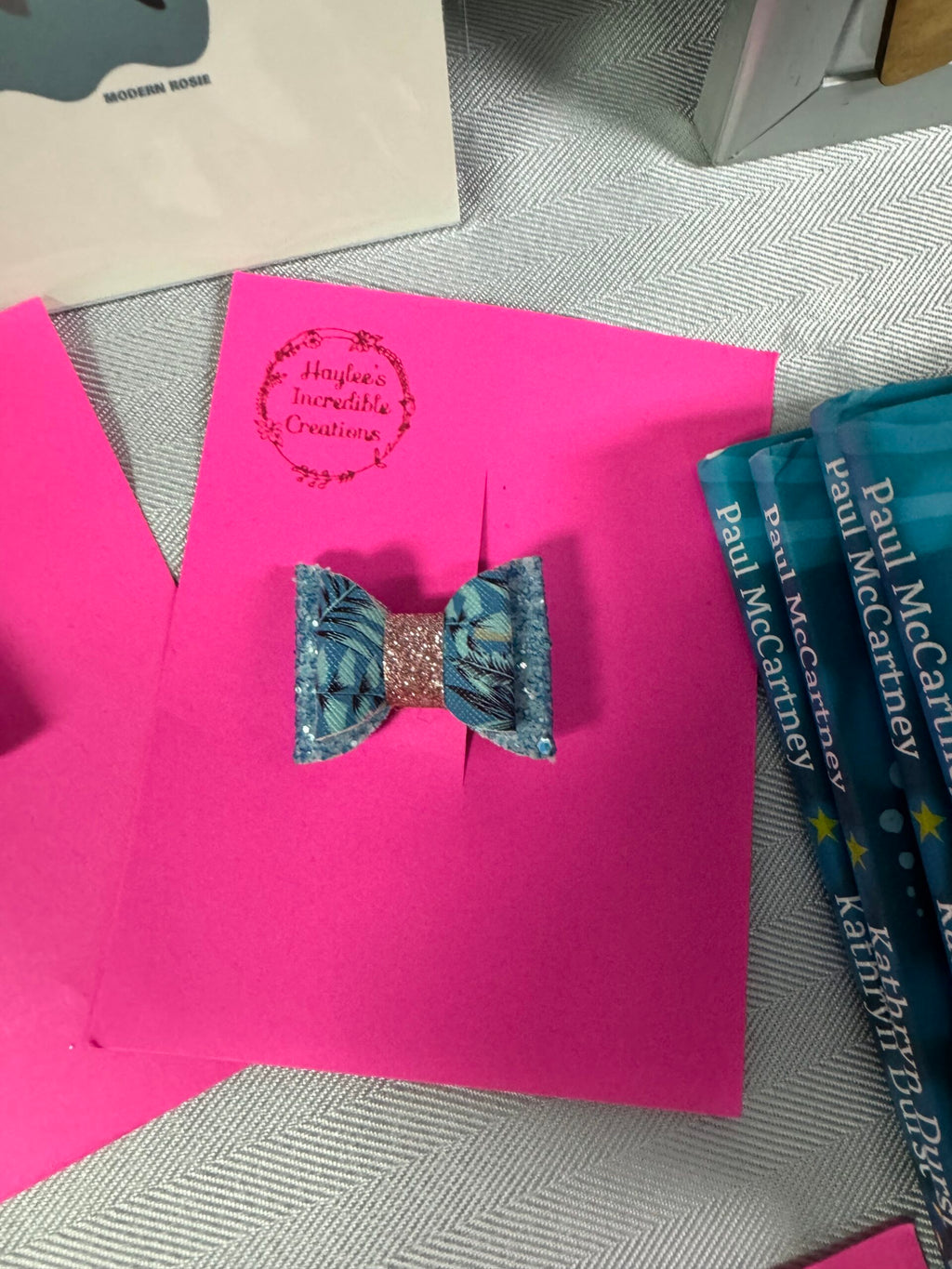 Hair Bows - Small blue glitter