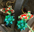 Green Bow & Red/Green/Gold Glitter Submarine Hook Earrings