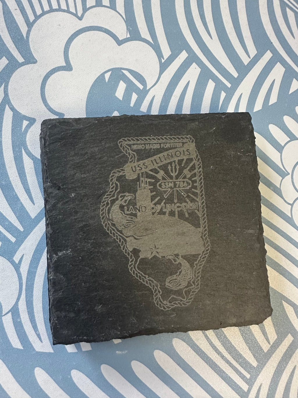 Square Slate Engraved Set of Coasters