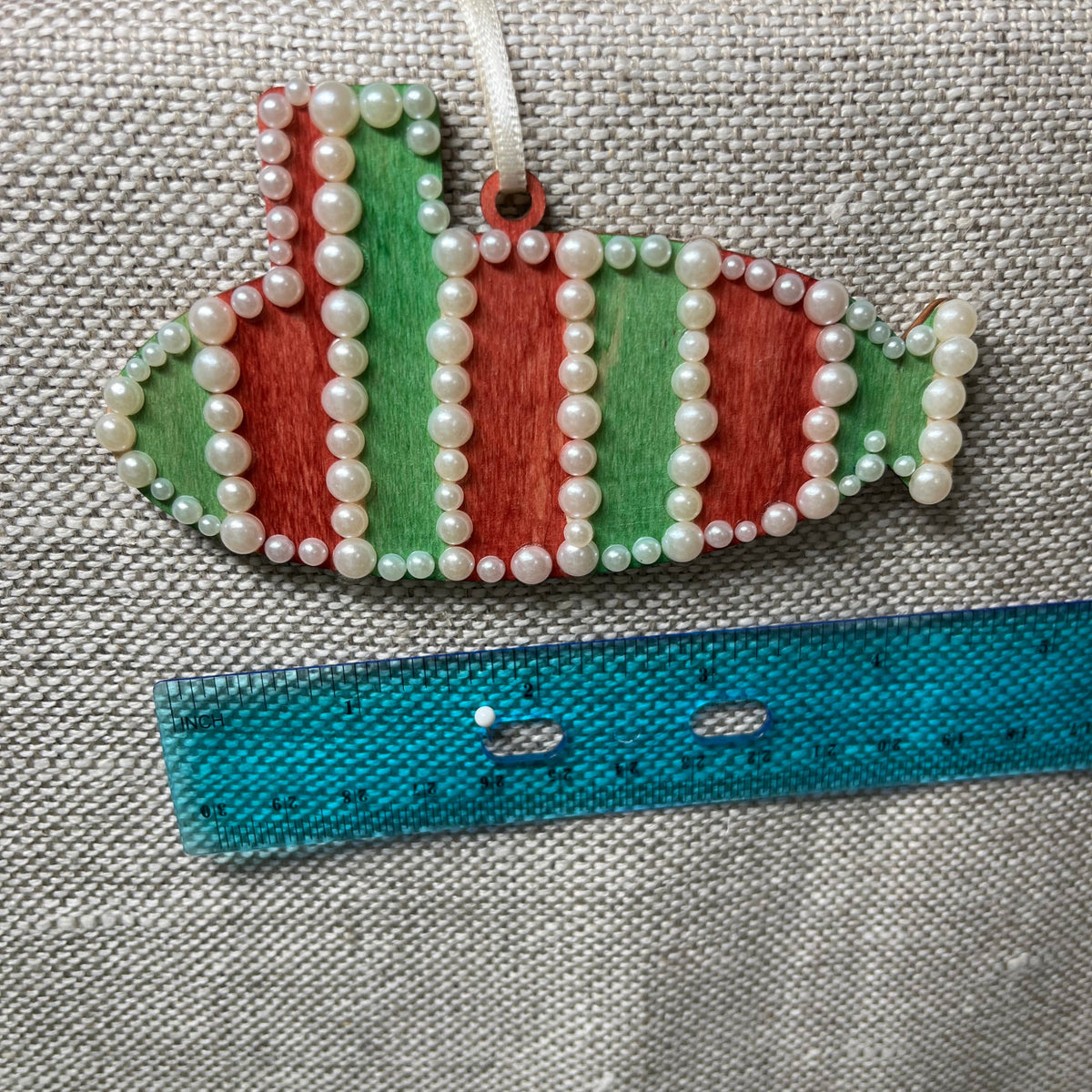 Red, Green & Pearl Striped Luxe Submarine Ornament