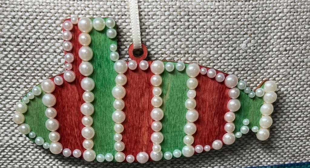 Red, Green & Pearl Striped Luxe Submarine Ornament