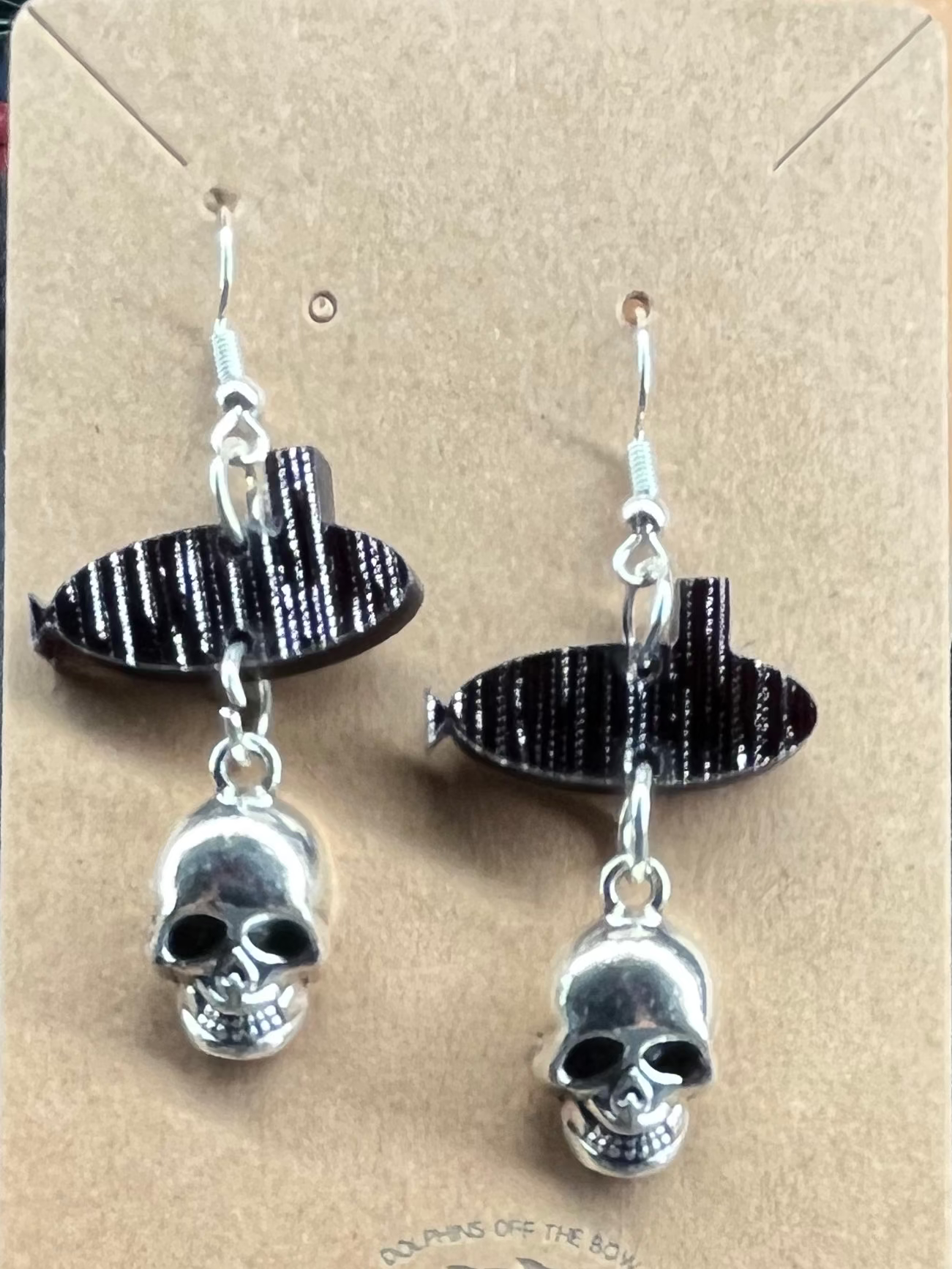 Small Skull & Submarine Dangle Earrings by Dolphins Off the Bow