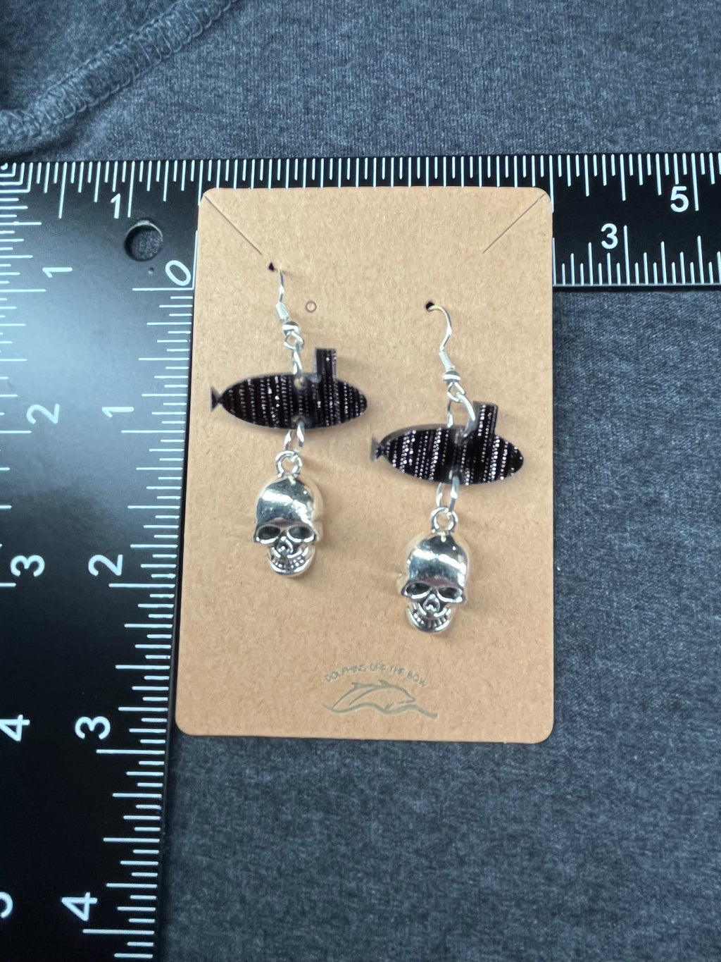 Small Skull & Submarine Dangle Earrings by Dolphins Off the Bow