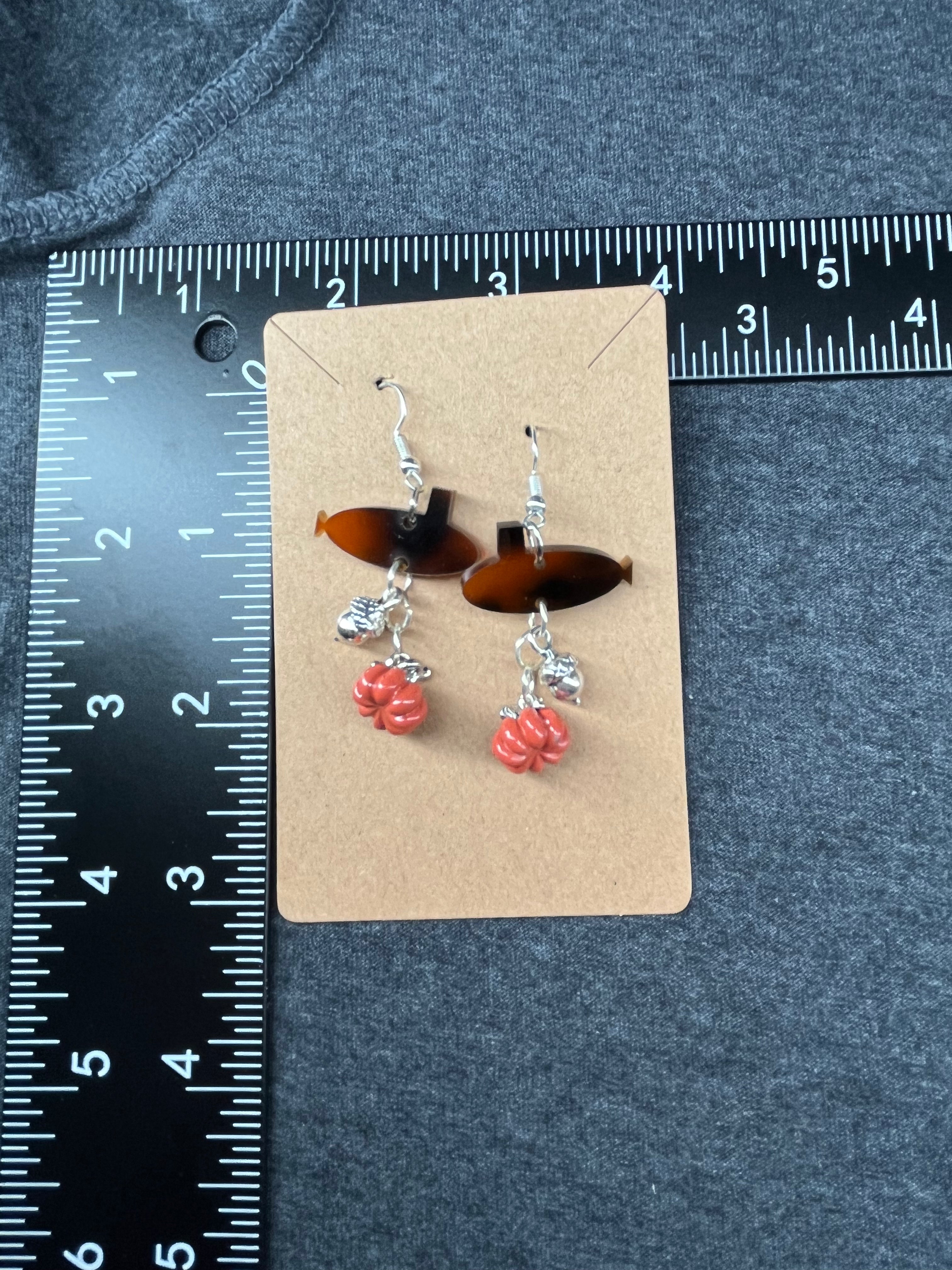 Pumpkin, Acorn & Tortoise Submarine Hook Earrings by Dolphins Off the Bow