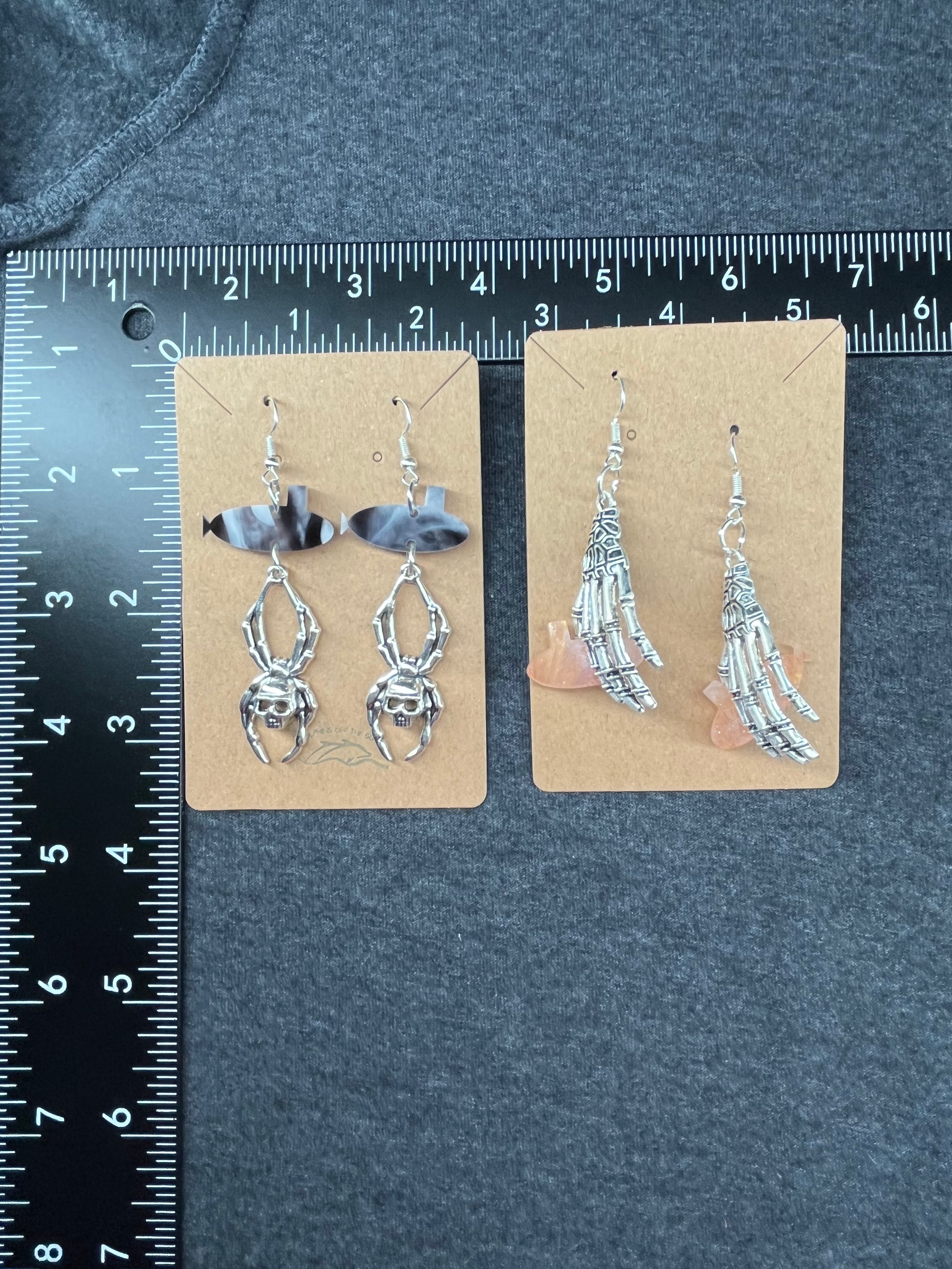 Skull Spider and Black and White Submarine Hook Earrings