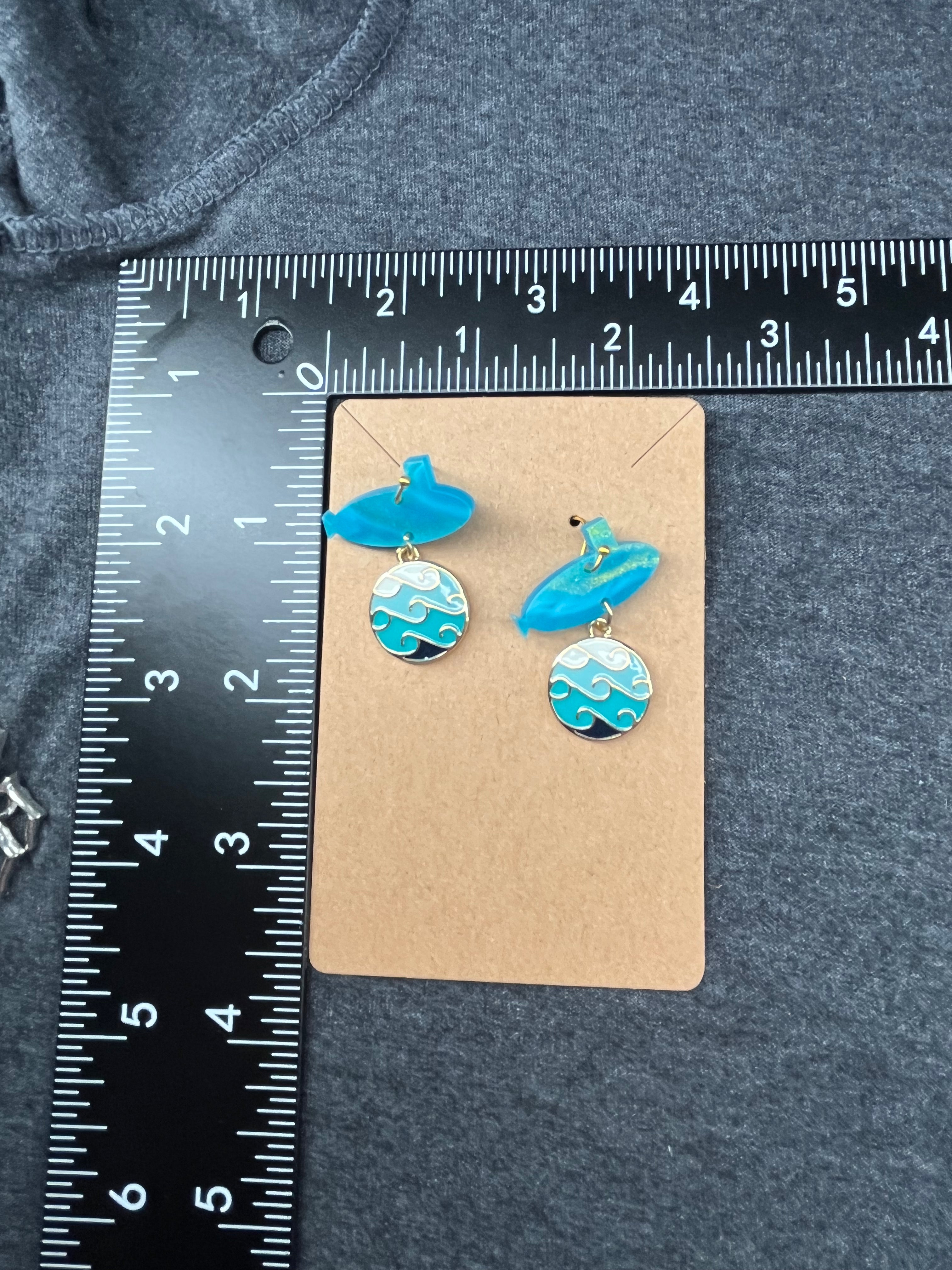 Blue Waves Charm and Turquoise Submarine Hook Earrings
