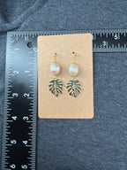 Pearl and Monstera Leaf Hook Earrings by Dolphins Off the Bow