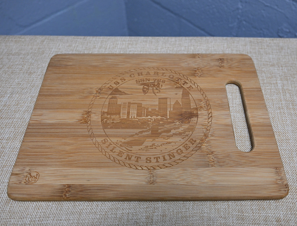 USS Charlotte cutting board with handle