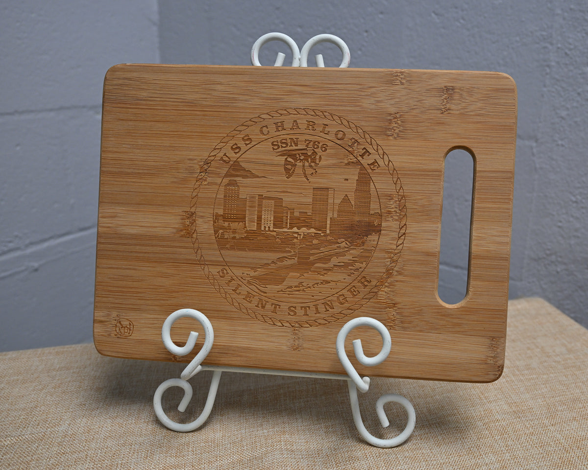 USS Charlotte cutting board with handle