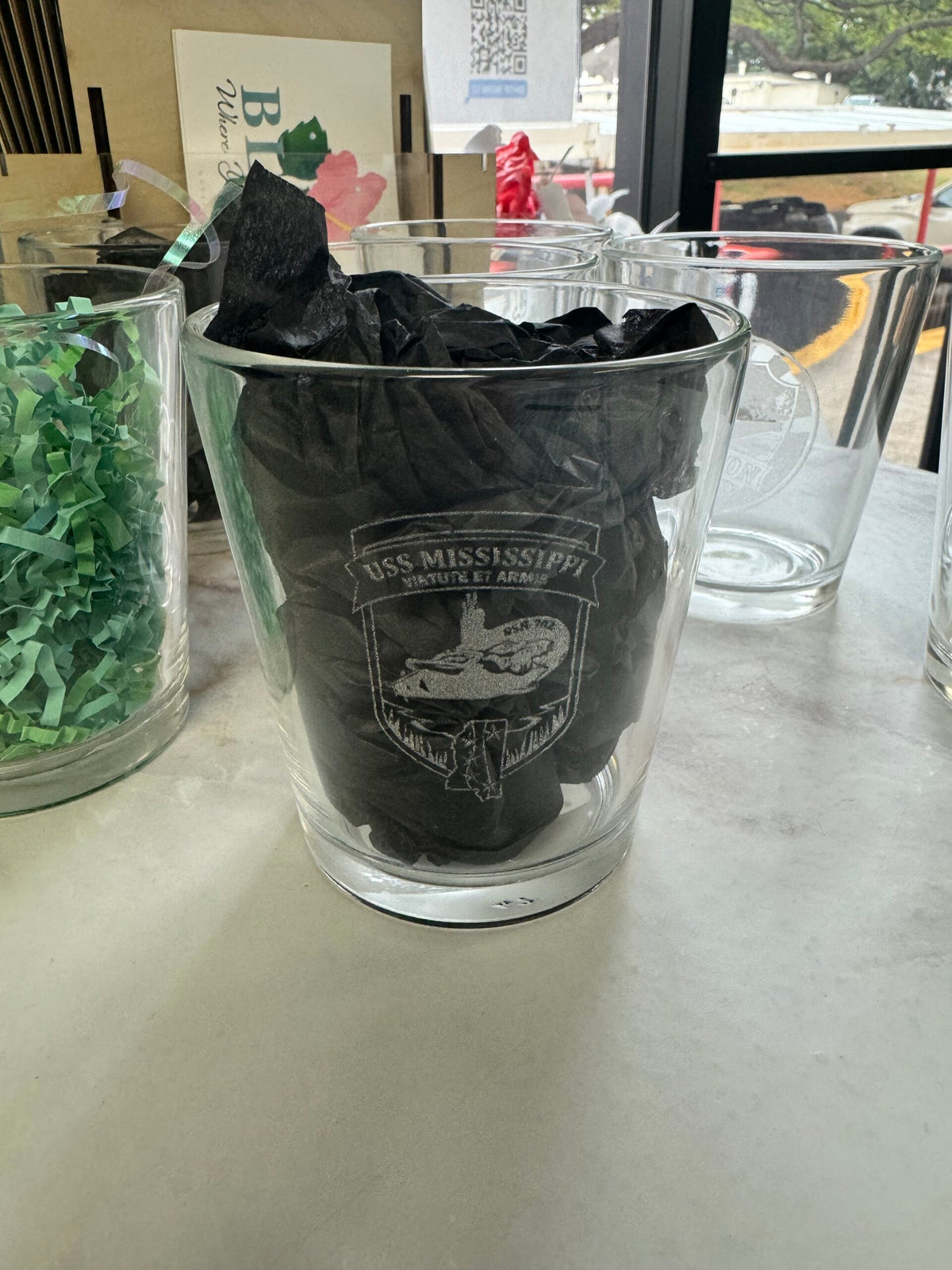 Whiskey Glass with Etching - USS Mississippi (SSN-782)