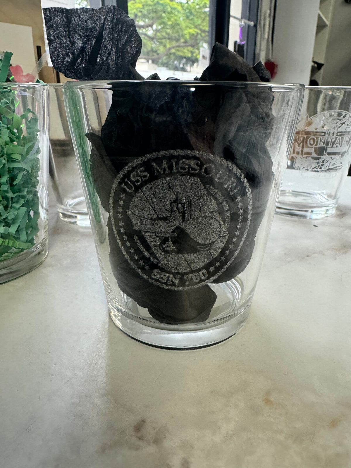 Whiskey Glass with Etching - USS Missouri (SSN-780)