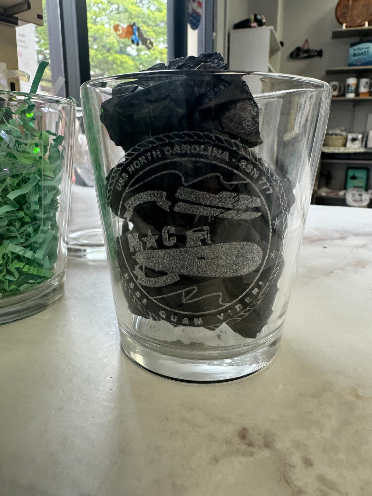 Whiskey Glass with Etching - USS North Carolina (SSN-777)