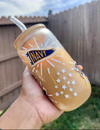Navy Pennant Glass Can Cup