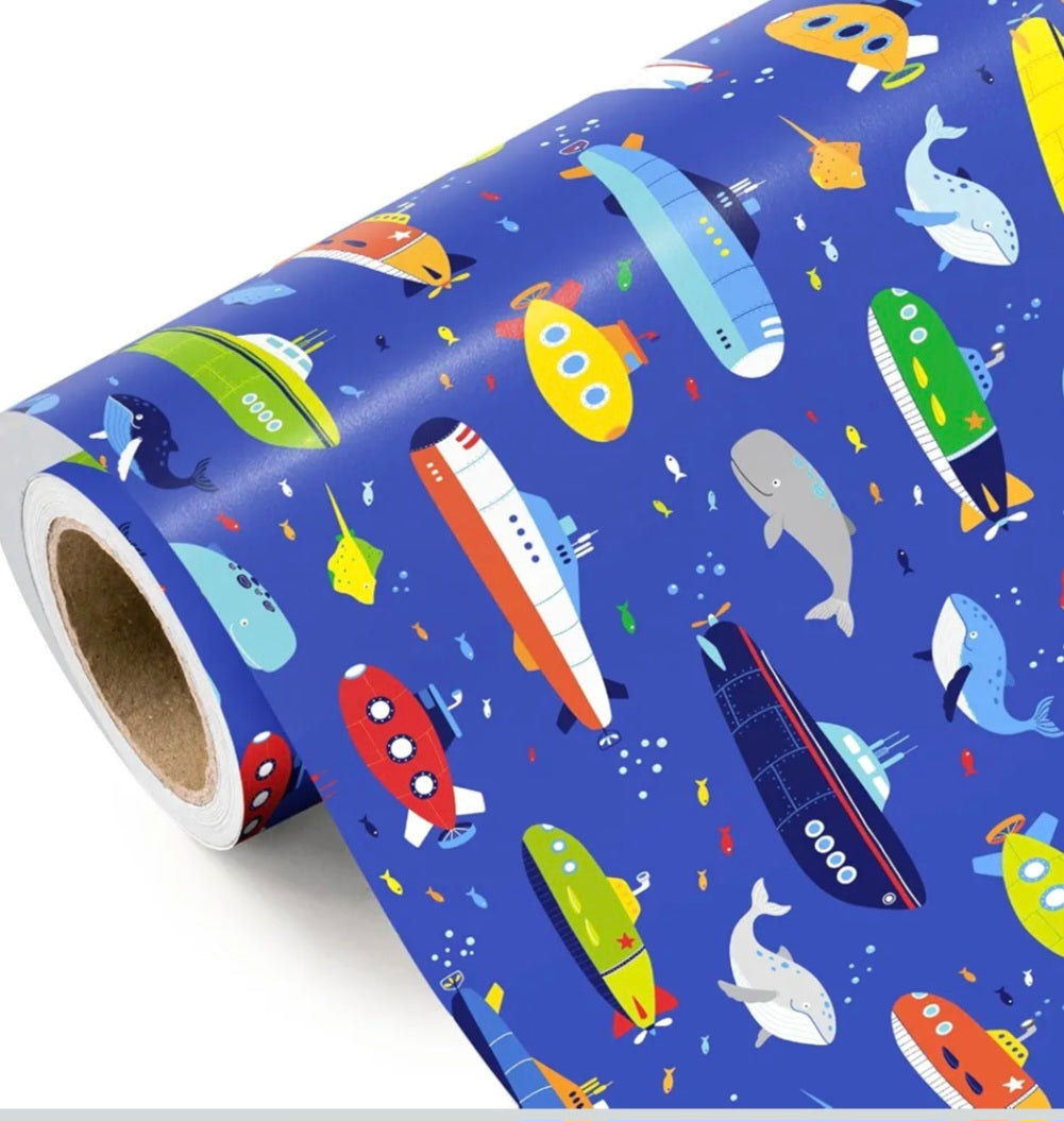 Colorful Submarine & Sea Creature Gift Wrap