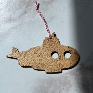 Wooden Submarine Etched Ornament (HOLIDAY)