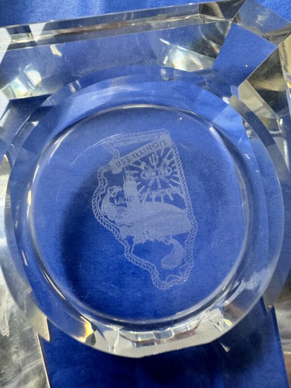 Crystal Cigar Ashtray w: Etching - USS Illinois (SSN-786)