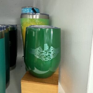 Metal Stemless Wine Tumbler - green with dolphins