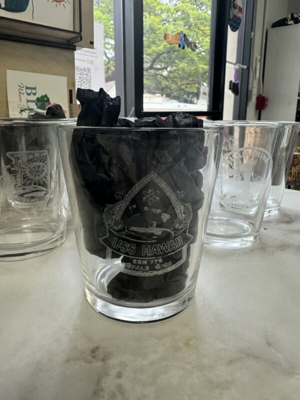 Whiskey Glass with Etching - USS Hawaii (SSN-776)