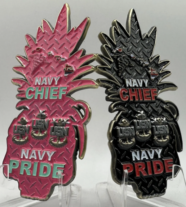 Chief Pineapple Grenade Challenge Coin - Pink and Red (back)