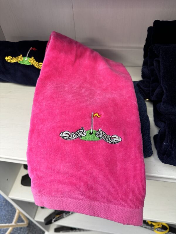 Pink Golf Towel - Silver Dolphins and Tee Insignia