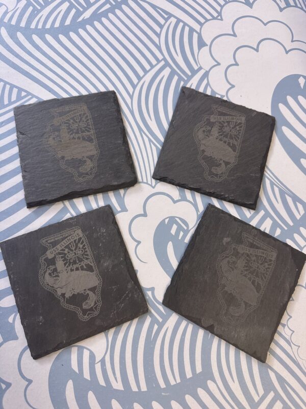 Square Slate Engraved Set of Coasters